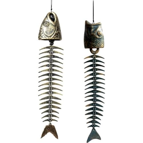 Fishbones Wind Chimes Classic Retro Fish Bone Wind Chimes Ornaments Metal Wind Chimes Garden Living Room Balcony Decor J