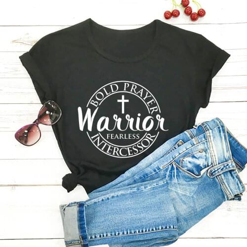 Warrior Bold Prayer Fearless Intercessor 100%Cotton Women Tshirt Christian Shirt Unisex Summer Casual Short Sleeve Top Faith Tee