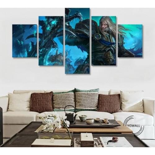 Wow Arthas Menethil Sword Canvas Home Decor Paintings Pictures Printed 5 Panel Room Wall Art Game Poster