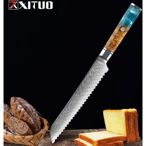 XITUO 8 Inch Bread Knife Japanese Damascus Steel Knife Cake Slicing Tools bakery chef gadgets serrated blade japanese knives