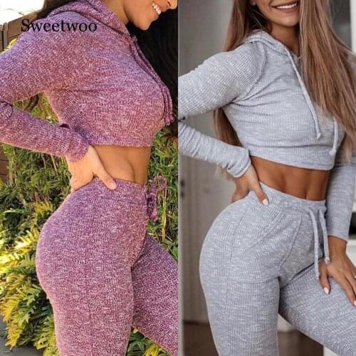 SWEETWOO Women Quick-drying Running Sports Set Gym Yoga Casual Slim Hooded Long Sleeve Tops Sexy High Waist Pants Suit Yoga Set
