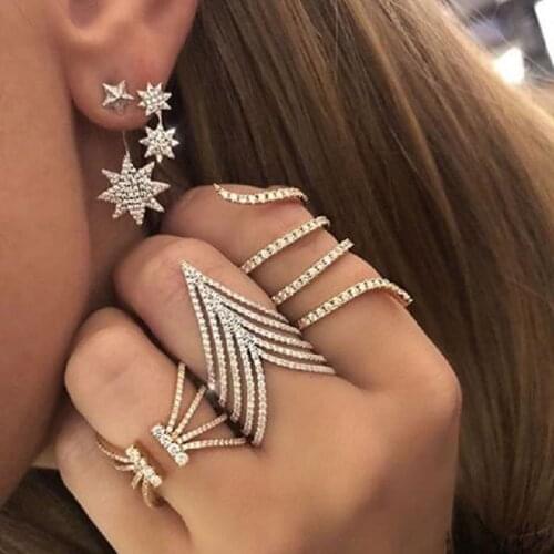 Hot Fashion V shape Finger Rings Bijoux New 2019 Simple Crystal cz Ring For Women Wedding party stackable elegant aaa cz rings