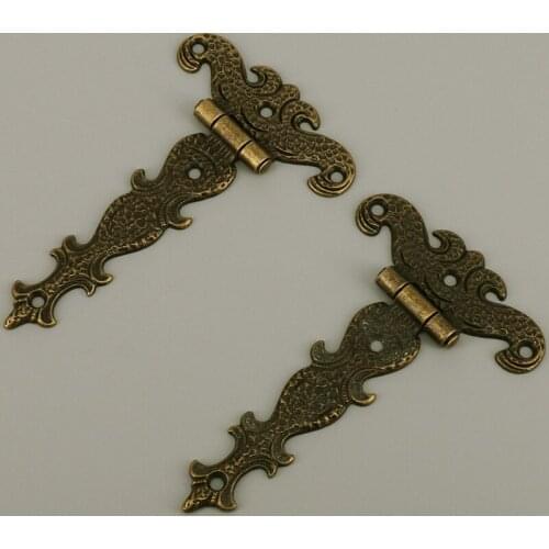 2PCS Antique Bronze Zinc Alloy Tee Hinge Decorative T-Strap Hinges Cabinet Furniture Door Hinges with Screws 4.45" x 2.72"