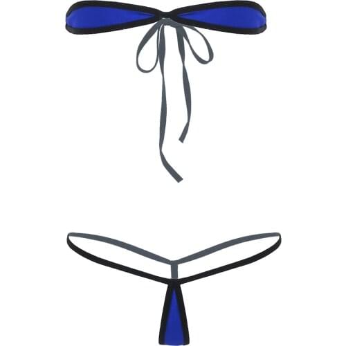 2Pcs Womens Erotic Minimal Cover Micro Bikini Lingerie Set Strapless Tie-on Tube Bra Top with Thong G-String Briefs Bottom