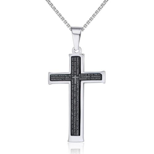 2021 Korean Jewelry HipHop Sty Titanium Steel Cross Prayer Scripture Pendant Tide Brand Personalized Necklace Suitable For Men