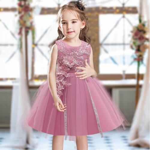 2021 Summer Flower Wedding Dress Kids Dresses For Girls Costume Clothes Lace Princess Party Dress Girl Infant Vestido Sleeveless