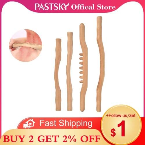 4Pcs Guasha Scraping Stick Back Shoulder Neck Waist Leg Acupoint Massage Therapy Smooth Wood Pain Relief Relax Muscles