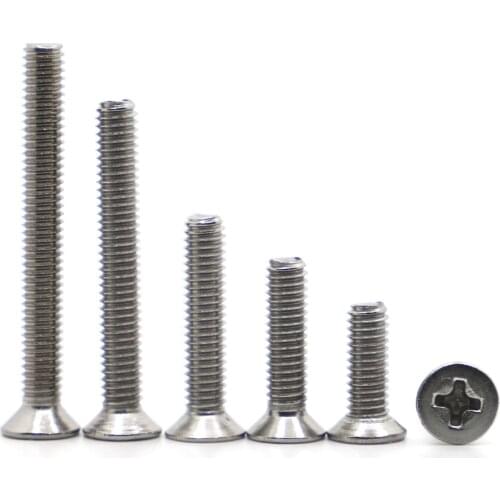 5-50pcs A2-70 304 Stainless steel GB819 Cross Phillips Flat Countersunk Head Screw Bolt M1 M1.2 M1.4 M1.6 M2 M2.5 M3 M4 M5 M6 M8