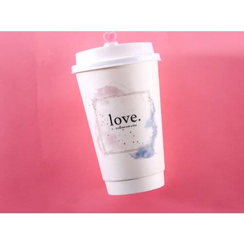 50pcs High quality double layer hallow disposable coffee cup 500ml 16oz birthday wedding pary cold hot drink paper cup with lid
