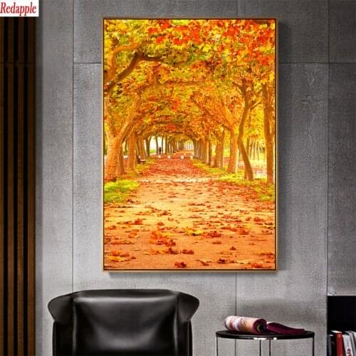 Diy diamond painting Natural scenery, golden tree leaves diamond painting cross stitch mosaic embroidery diamond round square