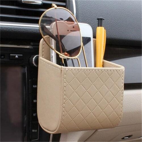 Car Storage Bag Air Vent Dashboard Tidy Hanging Leather Organizer Box Glasses Phone Holder Storage Organizer Car Accessories