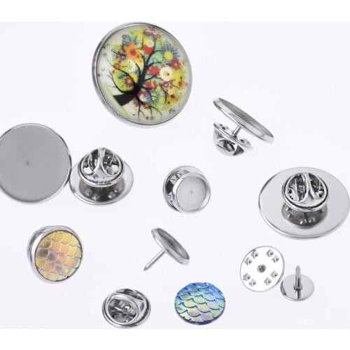 Stainless Steel Brooch base Settings fit 6/8/10/12/14/16/18/20/25mm round cabochon Tie Tack Blank Pins DIY Jewelry 20pcs 102683