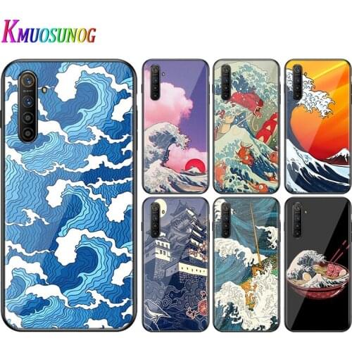 For OPPO A5 A9 2020 F7 Phone Cover Shell Japanese Wave Art for OPPO Reno 2 Z 2Z 2F 3 4 Pro 5G Bright Black Phone Case
