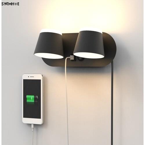 Decoration Bedroom Light Wall Indoor Led Wall Mount Reading Lamp Usb Rotatable Bedside Lamp Wireless Charger 3+8W SYTMHOE