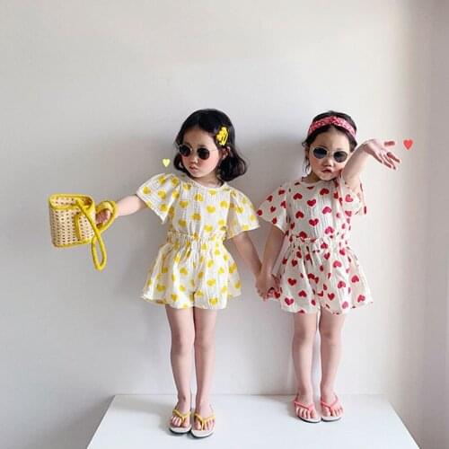 Baby Girl Korean Childrens Clothing Summer Bud Shorts Love Bubble Short-sleeved Two-piece Suit Kids Clothes Girls Outfits
