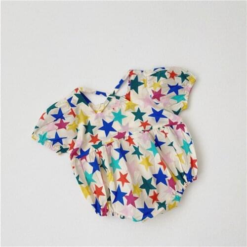 Full star pritning short sleeve romper newborn baby girls colorful bodysuit toddler baby summer jumpsuit infant kids overalls