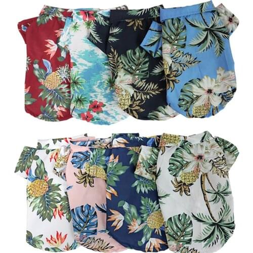Hawaii Floral Dog Shirt Autumn Beach Shirt for Small Medium Pineapple Pet Dogs Holiday Clothing Short Sleeve V Neck Pet Clothes
