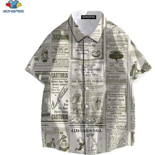 Vintage Old Newspaper Men Women Shirt 3D Print Hawaiian Shirts Summer Casual Beach Shirts Loose Short Sleeve Hip Hop Clothing
