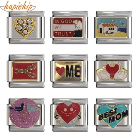 Hapiship 2018 New Top 9mm Width Original Daisy MOM Heart Love Birds Italian Charm Bracelet Stainless Steel Jewelry Making DJ059