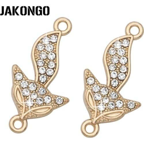 JAKONGO Gold Color Crystal Fox Charm Connector for Jewelry Making European Bracelet Jewelry Findings Accessories 26x13mm