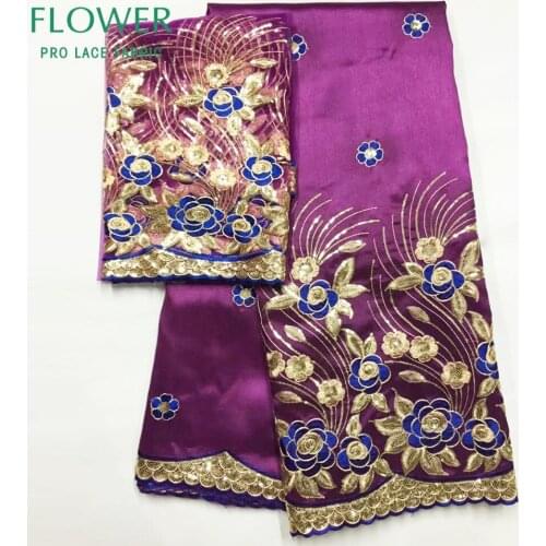 5+2 Set Flower Sequined Embroidered George Lace Fabric With Blouse In Purple Noble Design 2018 African India Wedding George Lace