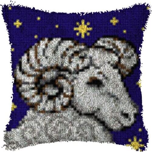 Latch Hook Zodiac Aries Cushion Pillow Case Color Canvas Acrylic Yarn Latched Hook Pillow Kits Crochet Cushion Cover