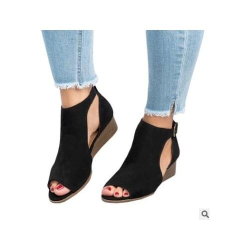 HOT Woman wedge buckles fish mouth sandals gladiator women sandals mid heel sandals ladies summer peep toe women shoes EUR35-43