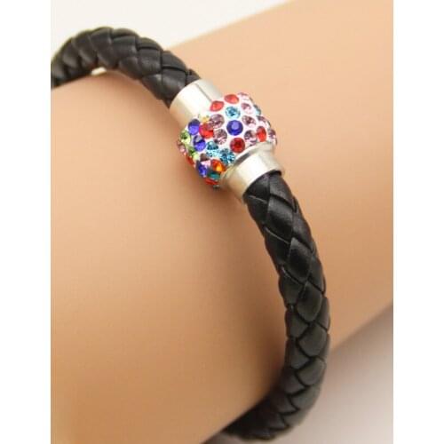 Multi Layer PU Pulseiras Leather Bracelet Bangle with Disco Ball Crystal Rhinestone Magnetic Clasp for Women or Girl