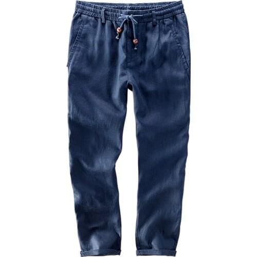 Spain style Suehaiwes brand new designer ankle-Length linen pants men solid casual men trousers 40 size loose pantalon hombre