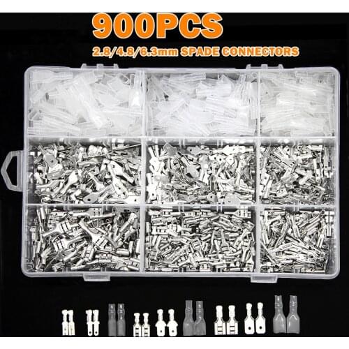 900Pcs Assortment Insulated Crimp Terminals Seal Electrical Wire Connectors 2.8/4.8/6.3mm Crimp Spaded Terminal Connector Kit