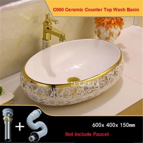 C060 European-style Countertop Sink High-quality Household Luxurious Artistic Wash Basin Bathroom Ceramic Counter Top Wash Basin