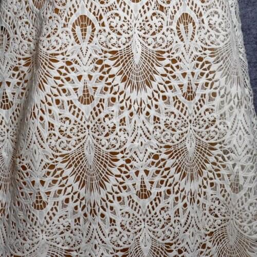 New fashion 120cm wide by yard hollow polyester embroidery water solrble cotton lace fabric dress/polyester fabric