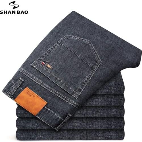 SHAN BAO 2021 Autumn Brand Fit Straight Stretch Denim Jeans Classic Embroidered Youth Mens Mid-high waist Plus Size Thick Jeans