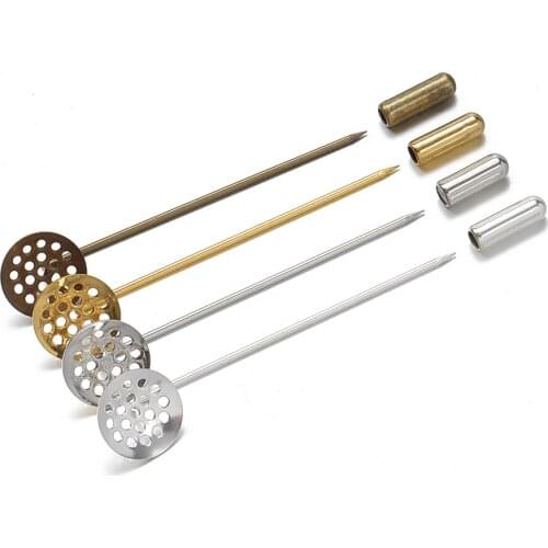 10pcs/lot 5cm Long Brooch Pin Base Round Blank Tray with Hole Brooch Badge Settings for Wedding Jewelry Making DIY Components