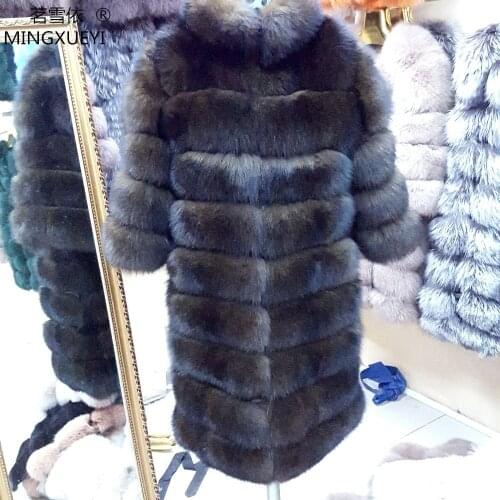 New Brand Winter Real Blue Fox Fur Coat Thick Warm Imitation Of Sables Womens Light Brown Long Jacket The fox fur Coat