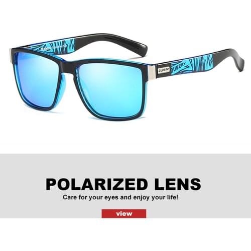 DUBERY Square Polarized Sunglasses Men Painting Temples Play-Cool Sun Glasses Frame Mirror Coating Lens UV Protection With Case