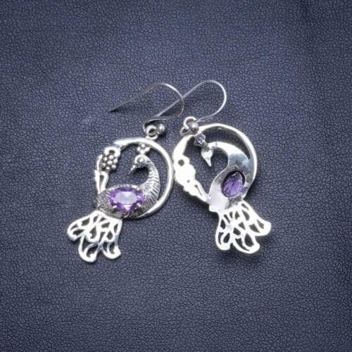 Natural Amethyst Handmade Unique 925 Sterling Silver Earrings 1.75" X4669