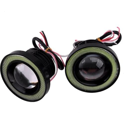 Universal 1 Pair 3" Car Driving Lamp Fog Light Projector with COB LED Angel Eye Halo Ring 30W 1200LM