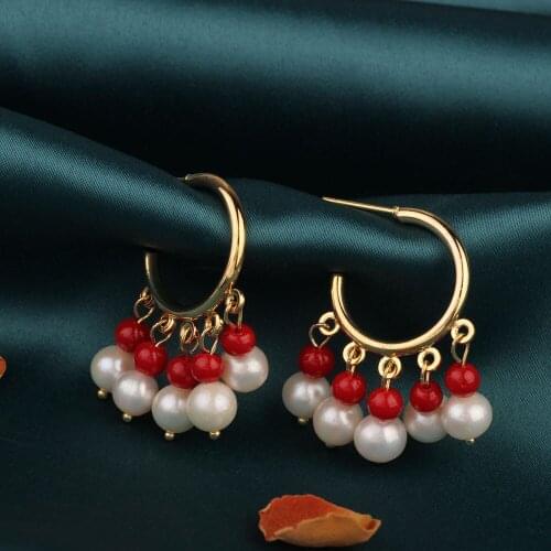 Summer Trend Vintage Tassel Freshwater Pearl Drop Earrings Handmade Natural Stone Delicate Earrings Ethnic Jewelry for Women