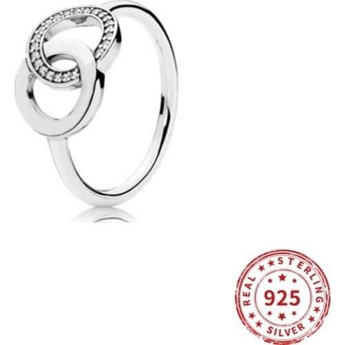 Original Entwined Circles Pandra Logo Sparkling Rings For Women 925 Sterling Silver Ring Wedding Party Gift Fine Jewelry