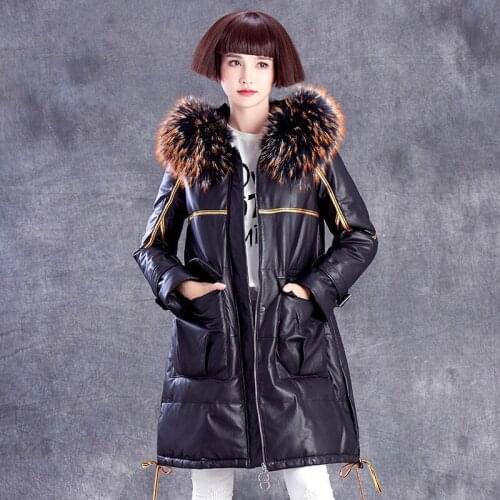 Coat Fur Womens Female Real Raccoon Fur Collar Down Jacket Winter Coat Women Real Sheepskin Coat Chaqueta Mujer MY4546