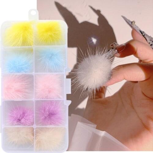 10pcs Pompoms Nails Decorations Detachable Magnetic Plush Ball Stickers Manicure Jewelry 3D Nail Art Charms Accessories LA1942