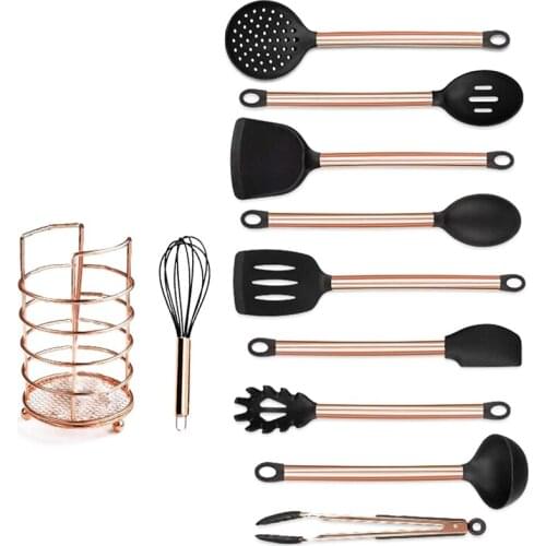 11Pcs Copper Plated Handle Silicone Kitchen Tools Gadgets Nonstick Cooking Shovel Spoon Tool Set Kitchen Utensils Set Cookware