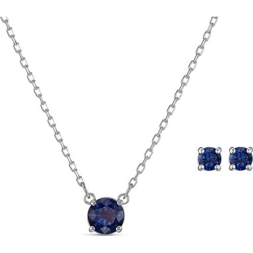 2020 fashion jewelry high quality SWA new elegant elegant dark blue round crystal charm womens Pendant Necklace