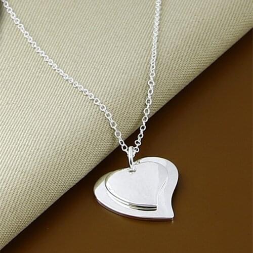 925 Sterling Silver Two Heart Pendant Necklace For Women Wedding Engagement Party Jewelry Gifts