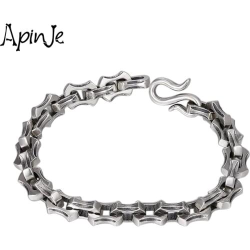 Apinje Vintage Genuine 925 Sterling Silver Bracelet for Men Gothic Punk Hip Hop Rock Heavy Bracelets Jewelry