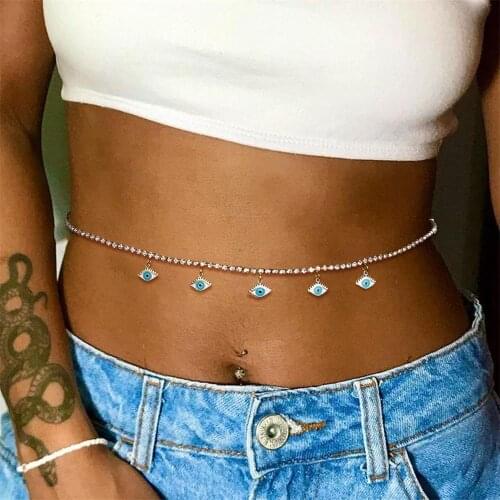 Individuality New Product Devils Eye Lady Waist Chain Fashion Beach Shiny Rhinestone Sexy Navel Chain Body Jewelry Accessories