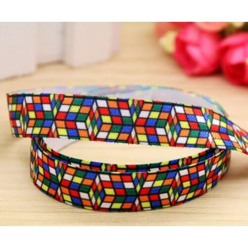 DUWES 5/8'' Free shipping Fold Elastic FOE magic cube printed headband headwear hairband diy decoration wholesale OEM H5415