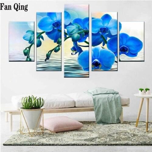 Blue orchid flower 5d diy diamond painting full,square diamond picture of rhinestone embroidery round drill,diamond mosaic 5 pcs