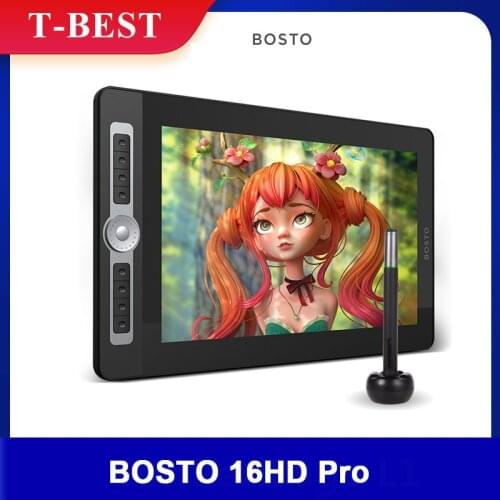BOSTO 16HD Pro Portable 15.6 Inch H-IPS LCD Graphics Drawing Tablet Display Digital Art Drawing Pad 8192 for Drawing Designing